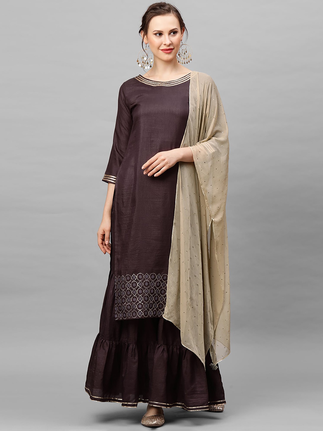

Indo Era Women Violet Regular Straight Kurta & Sharara With Dupatta