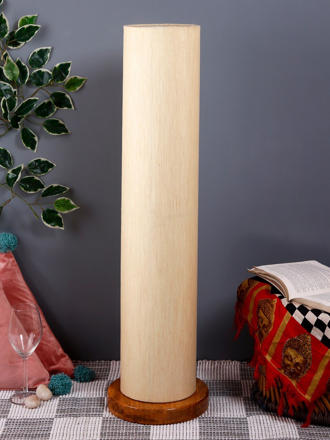 Devansh Off-White & Brown Solid Traditional Floor Lamp with Shade