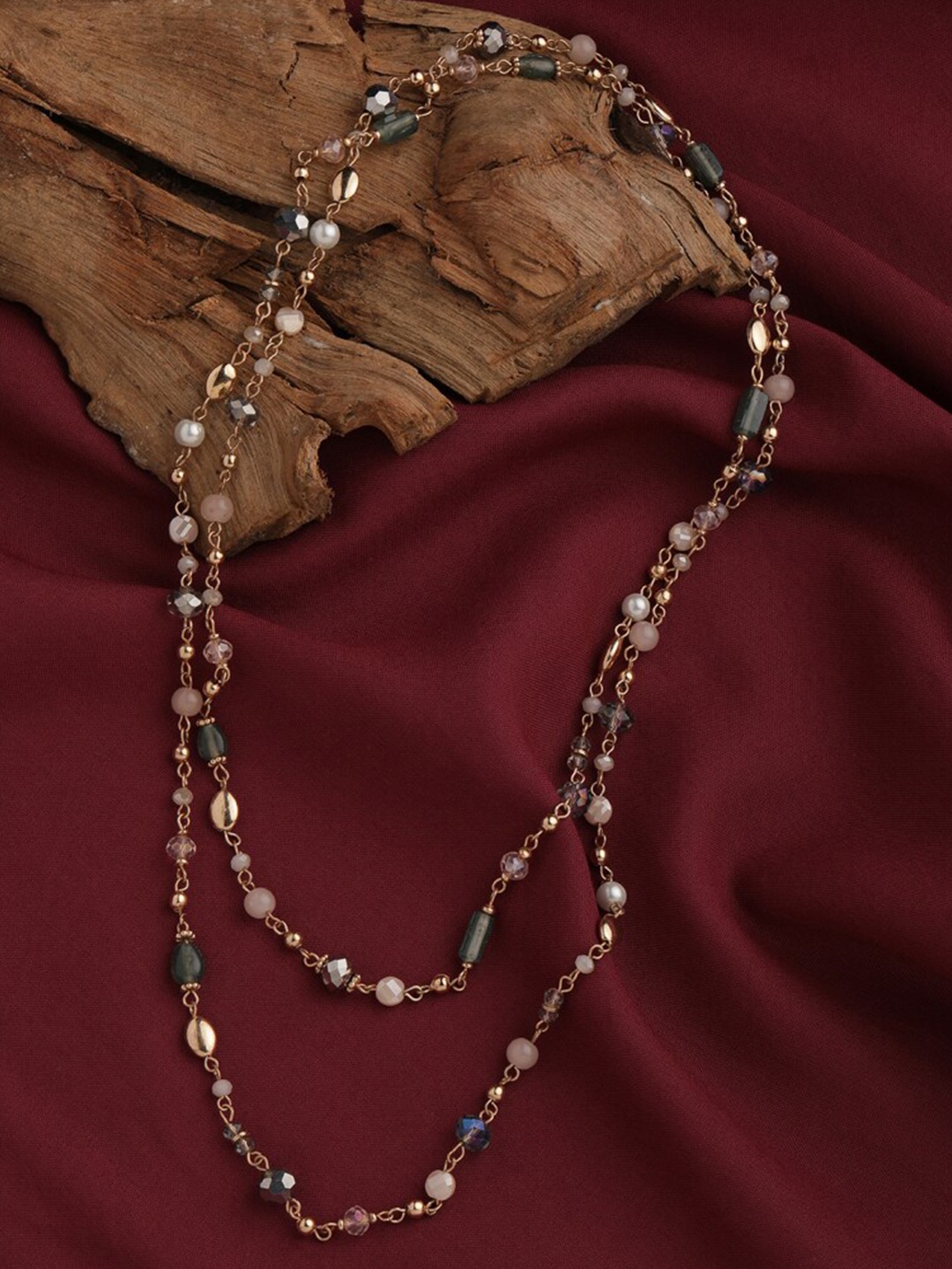 

Accessorize Gold-Toned & White Metal Gold-Plated Layered Necklace
