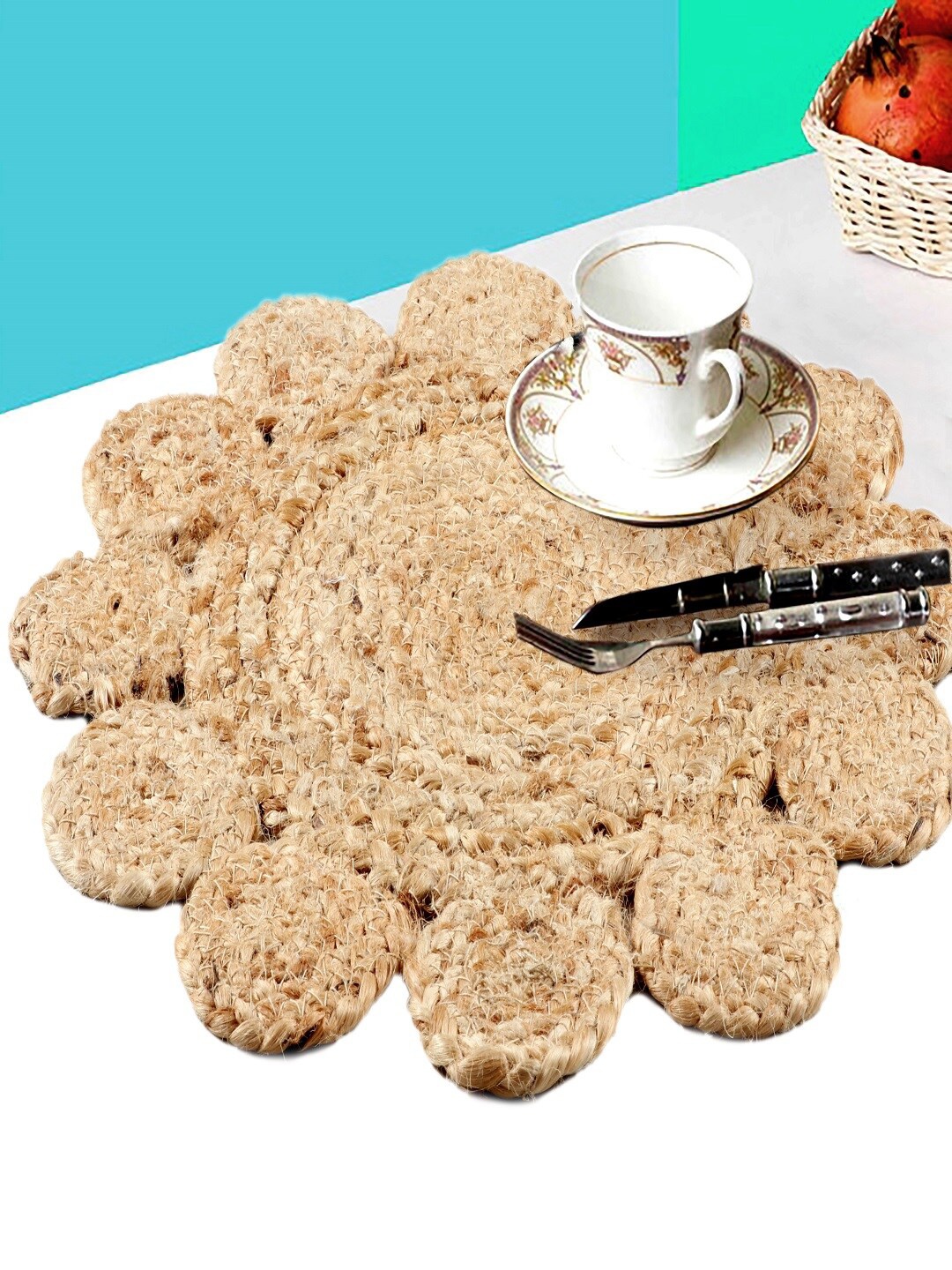 

BELLA TRUE Set Of 6 Beige Solid Cotton Jute Round Table Placemats