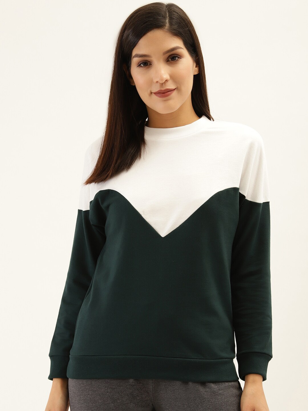 

Laabha Women Green & White Colourblocked Sweatshirt
