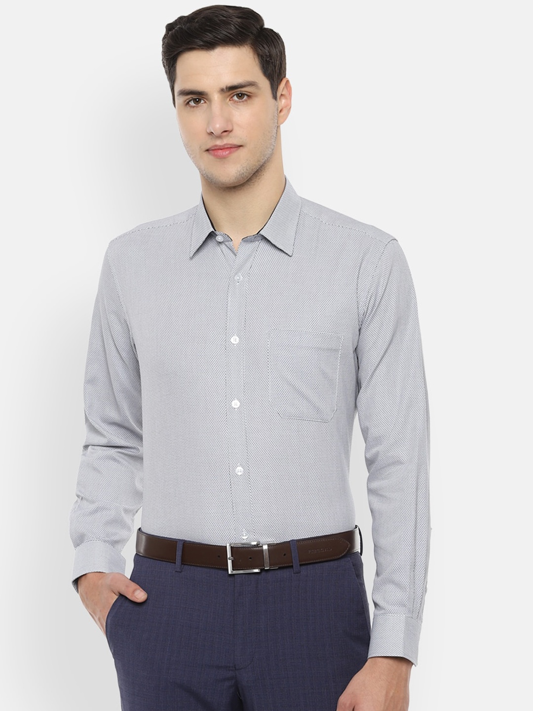 

Louis Philippe Men Grey & Black Slim Fit Printed Formal Shirt