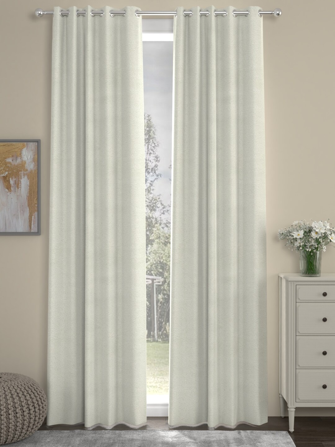 

ROSARA HOME Cream-Coloured Set of 2 Long Door Curtains