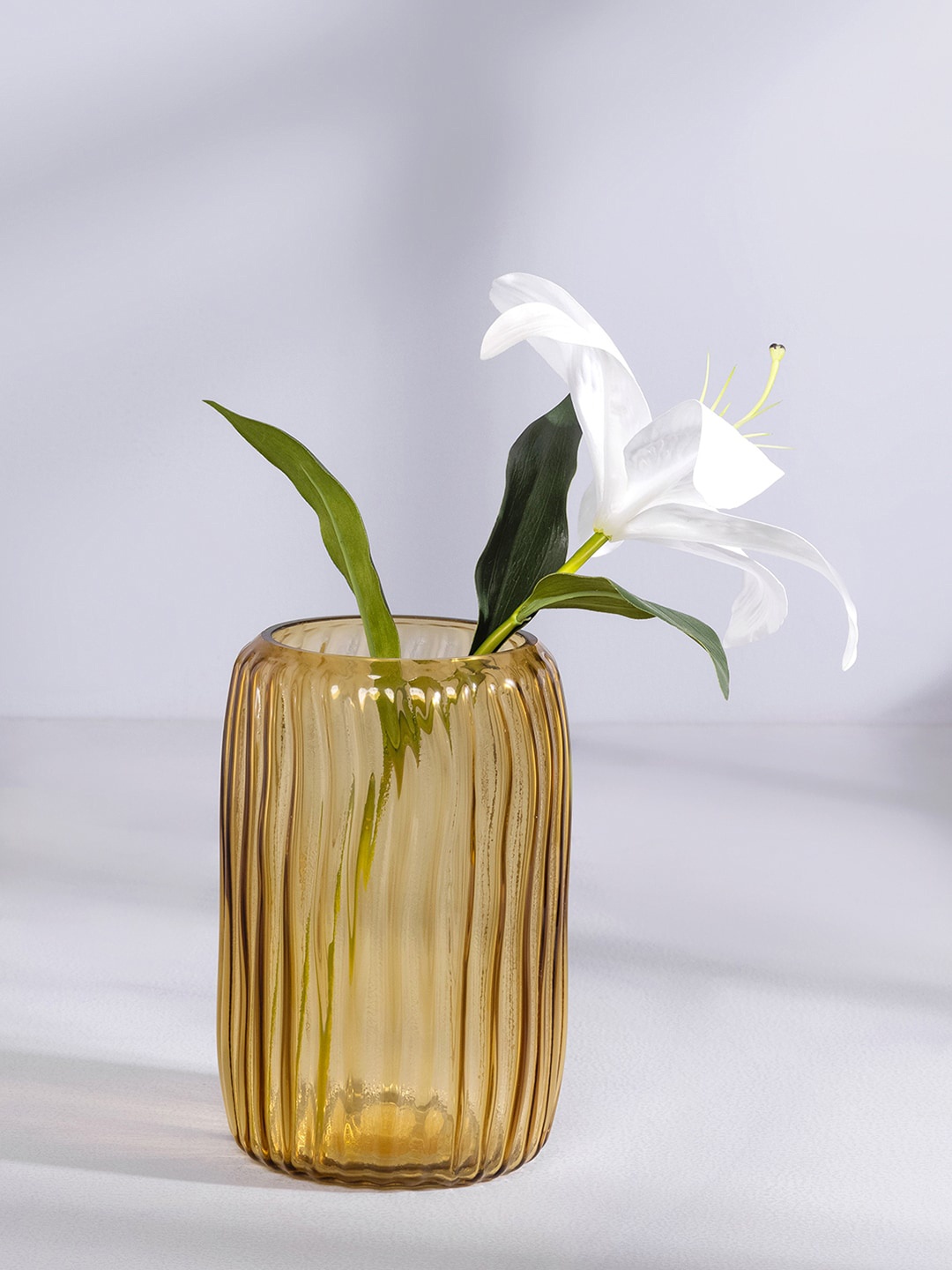 

Pure Home and Living Brown Clear Ribbed Glass Vase