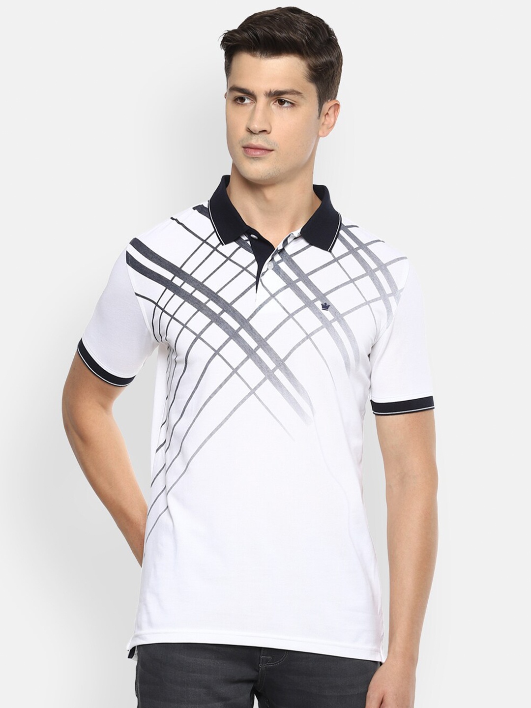

Louis Philippe Men White & Grey Printed Polo Collar T-shirt