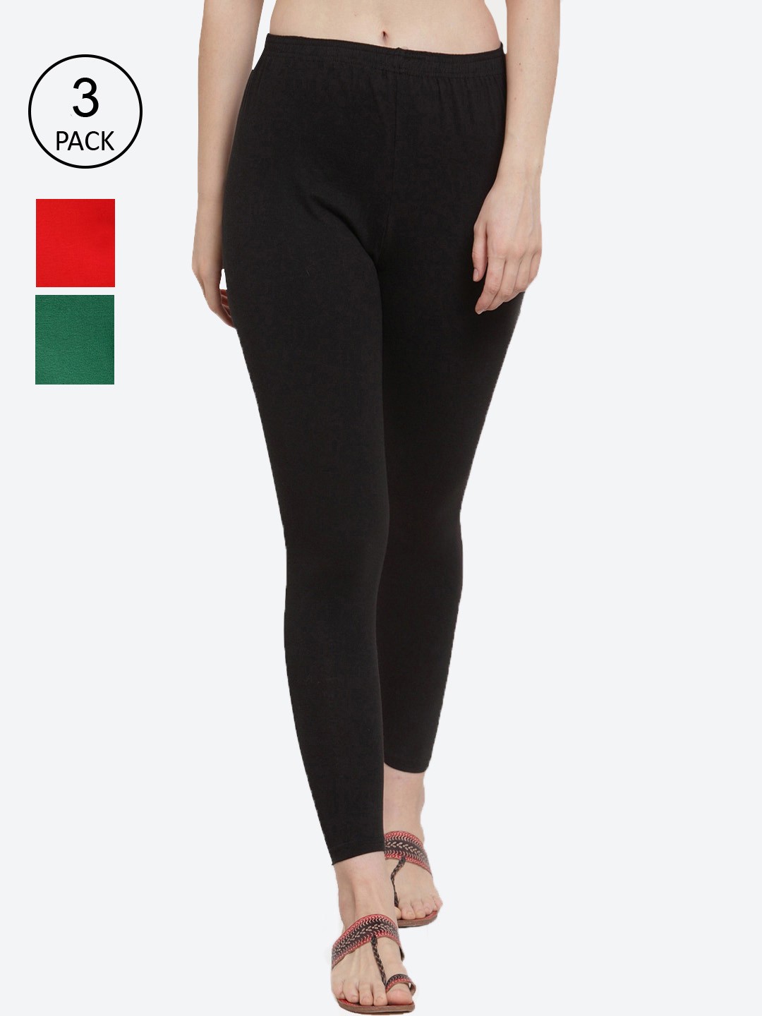 

GRACIT Women Pack of 3 Solid Ankle-Length Leggings, Black