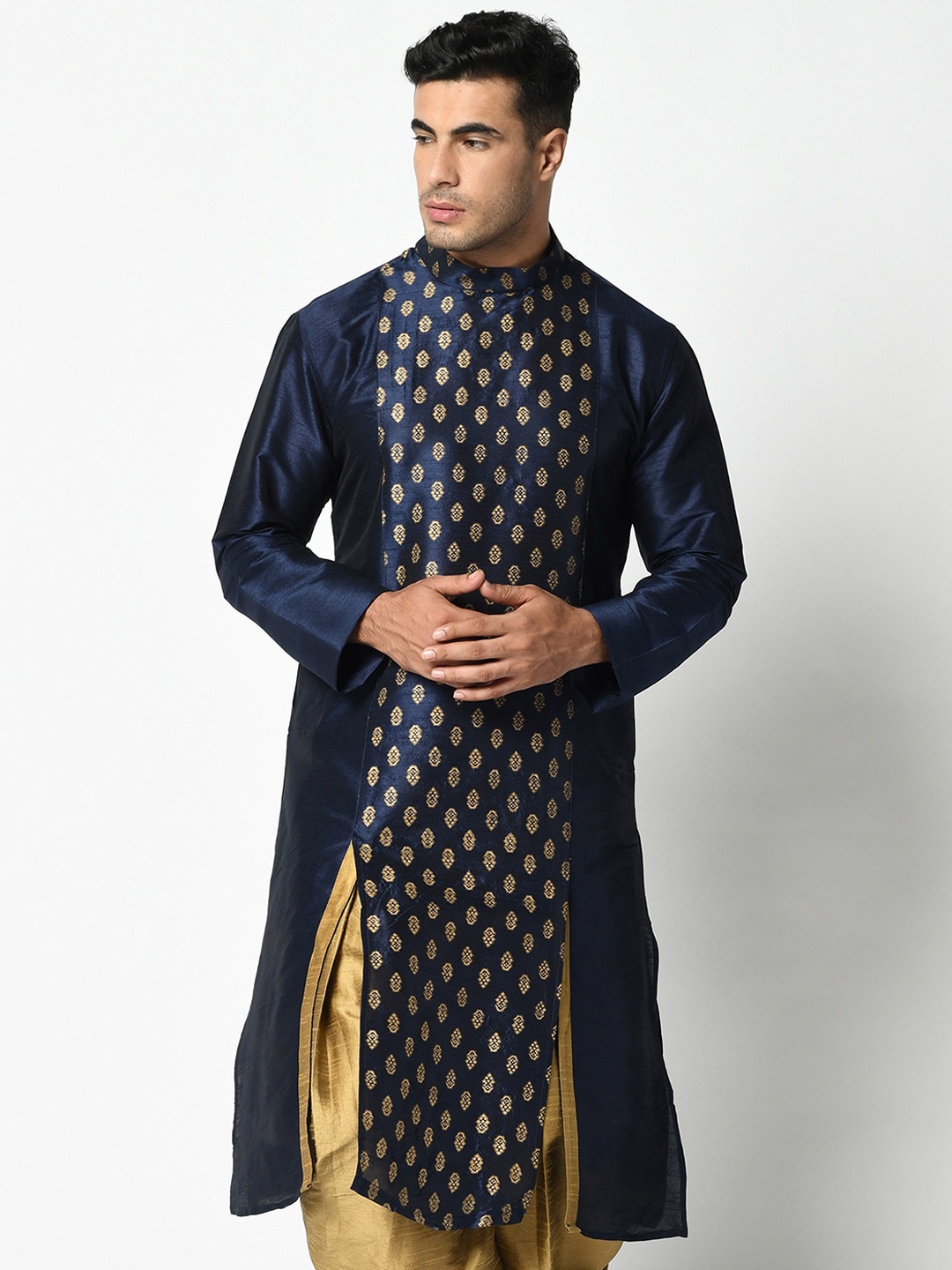 

DEYANN Men Navy Blue Ethnic Motifs Printed Kurta