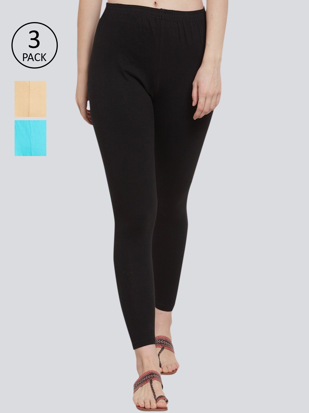 

GRACIT Women Pack of 3 Solid Ankle-Length Leggings, Black