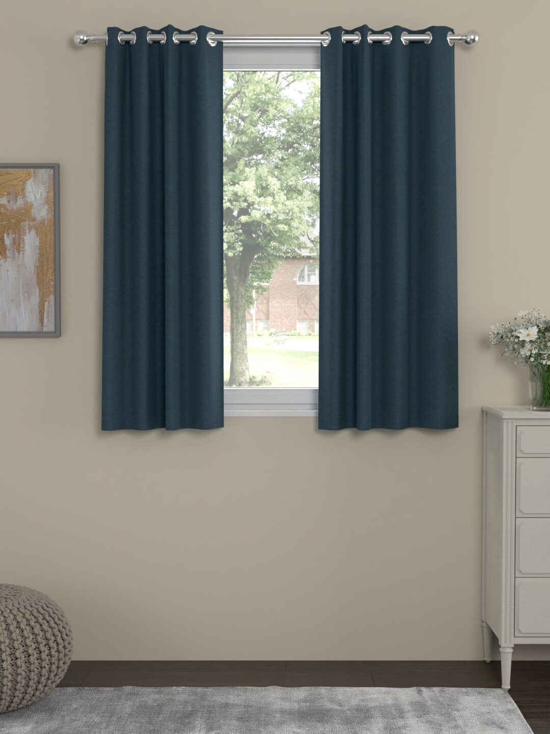 ROSARA HOME Navy Blue Set of 2 Velvet Window Curtains