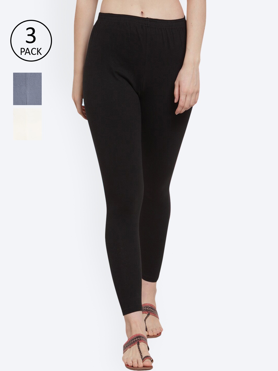 

GRACIT Women Pack of 3 Solid Ankle-Length Leggings, Black