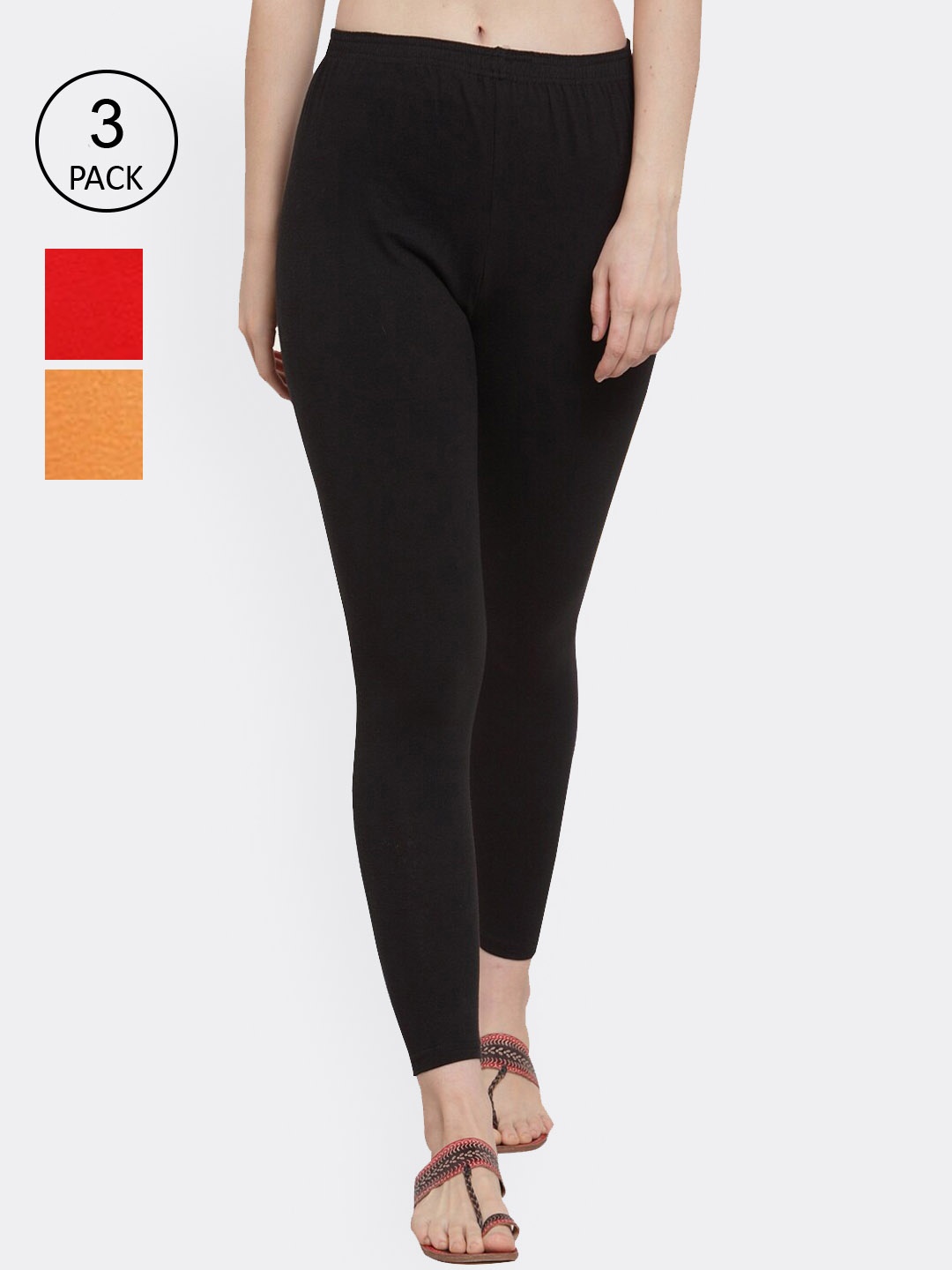 

GRACIT Women Pack of 3 Solid Ankle-Length Leggings, Black