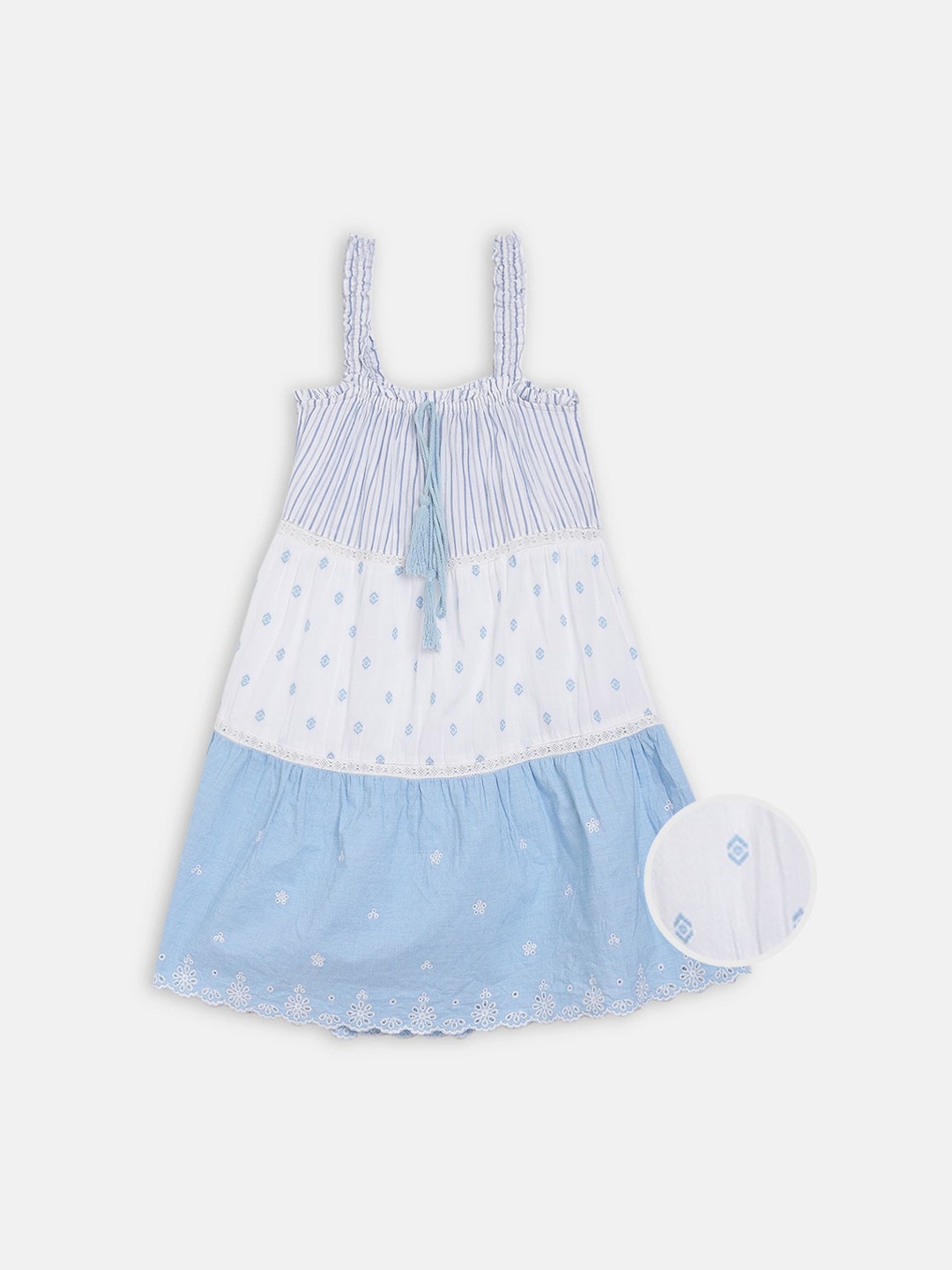 

Blue Giraffe Blue & White Striped Cotton A-Line Dress