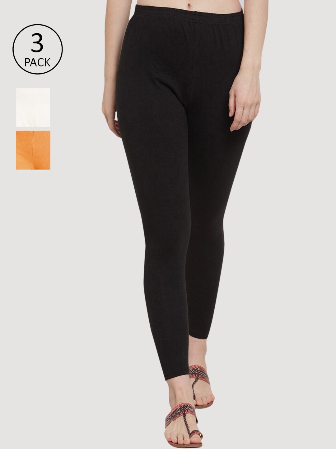

GRACIT Women Pack of 3 Solid Ankle-Length Leggings, Black