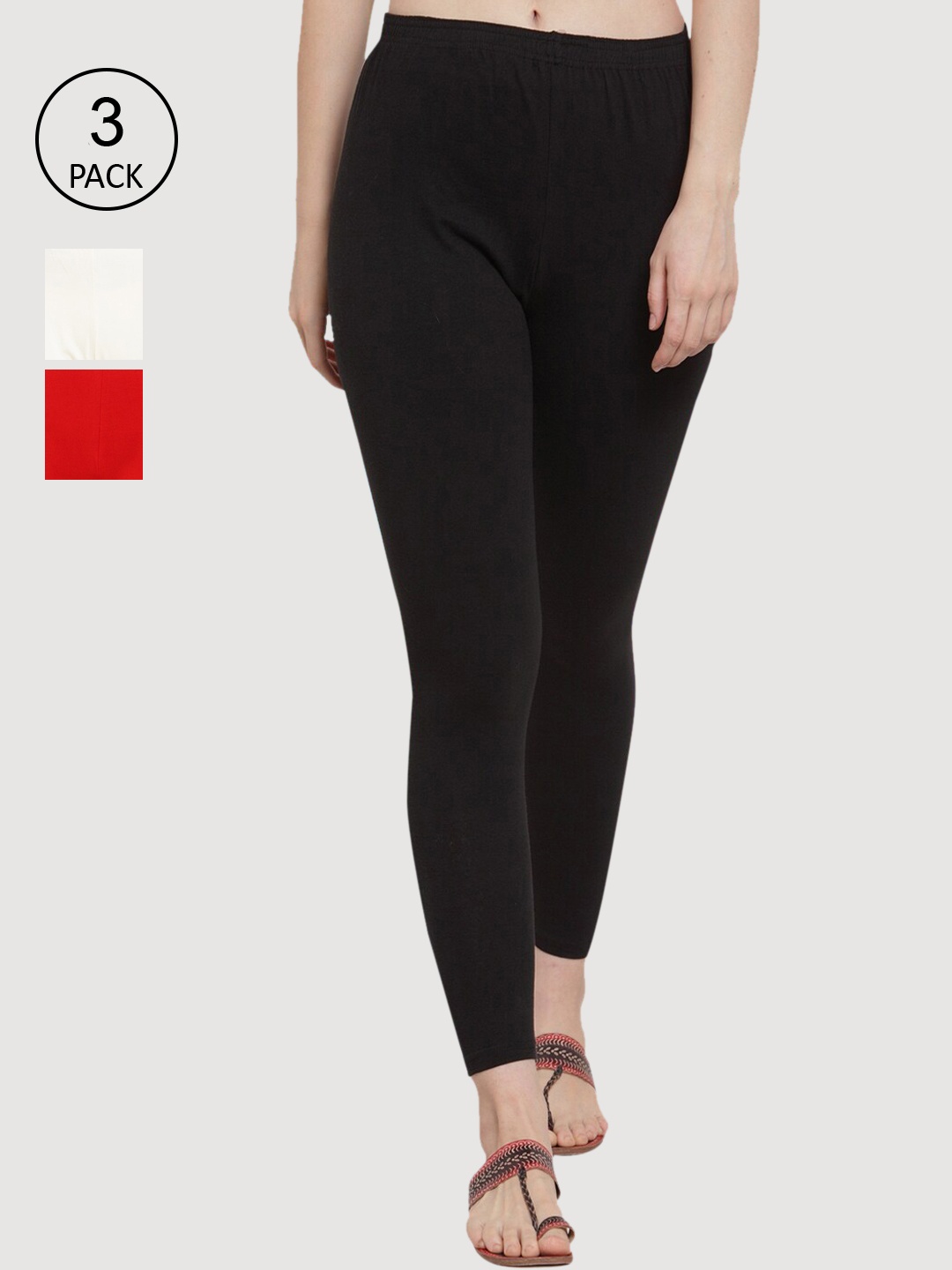 

GRACIT Women Pack of 3 Solid Ankle-Length Leggings, Black