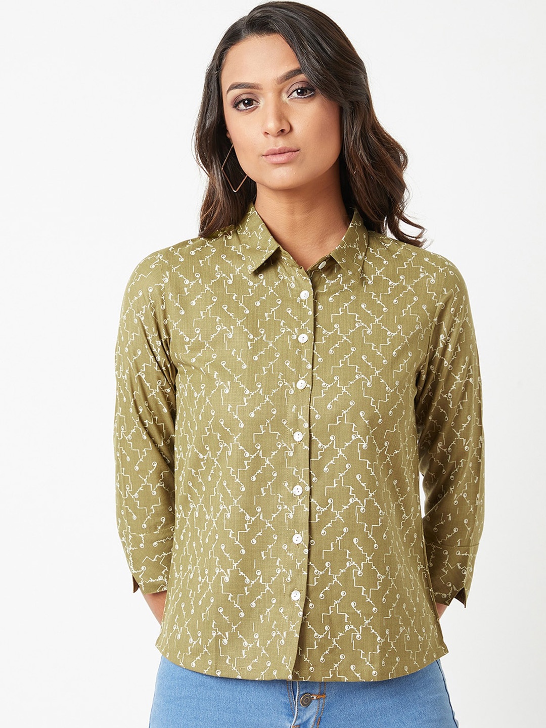

Miss Chase Women Olive Green Regular Fit Printed Casual Shirt