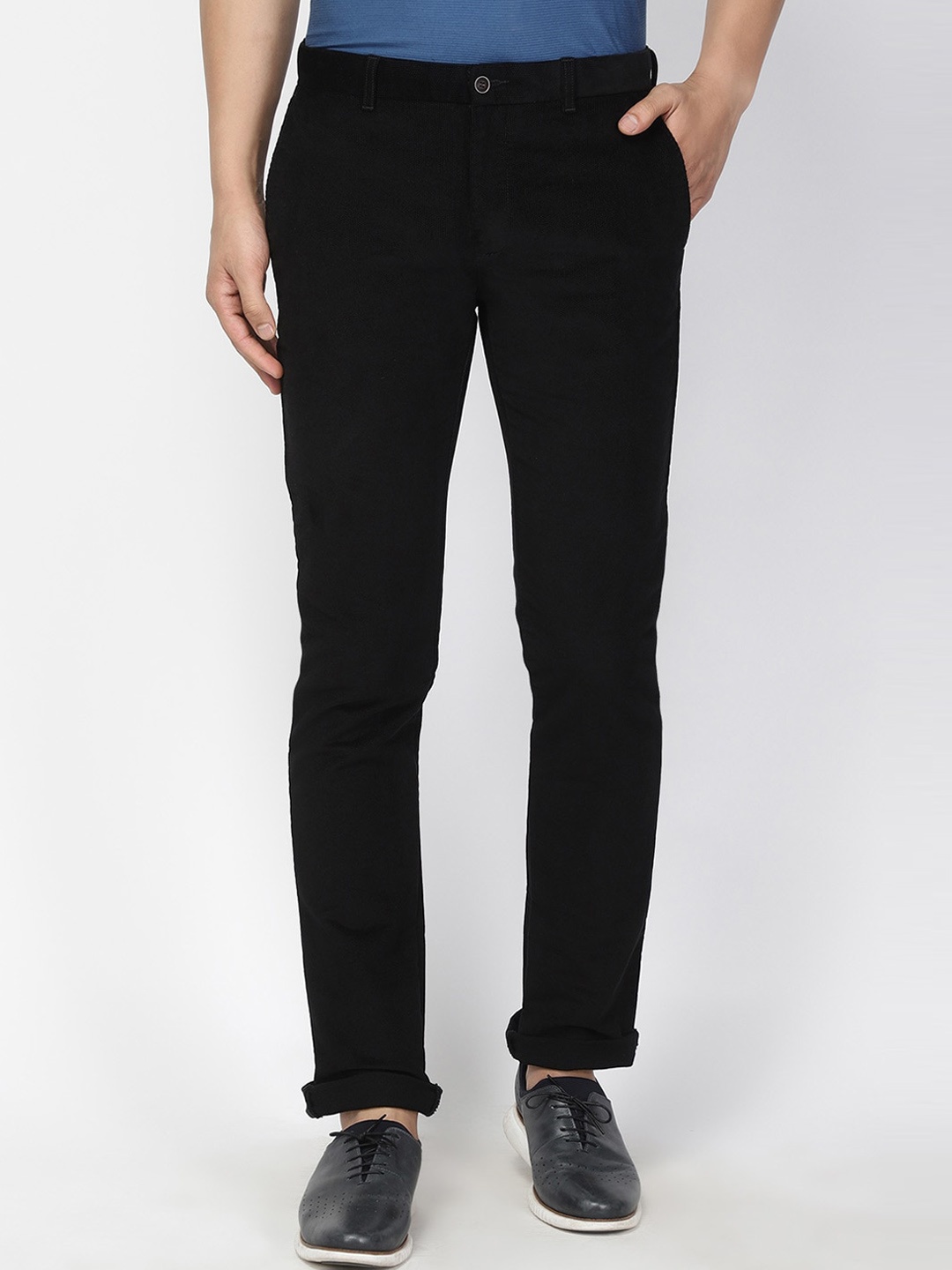 

Blackberrys Men Black B-95 Slim Fit Solid Corduroy Trousers