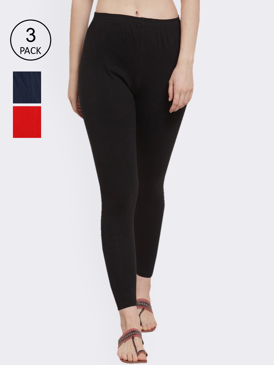 

GRACIT Women Pack of 3 Solid Ankle-Length Leggings, Black