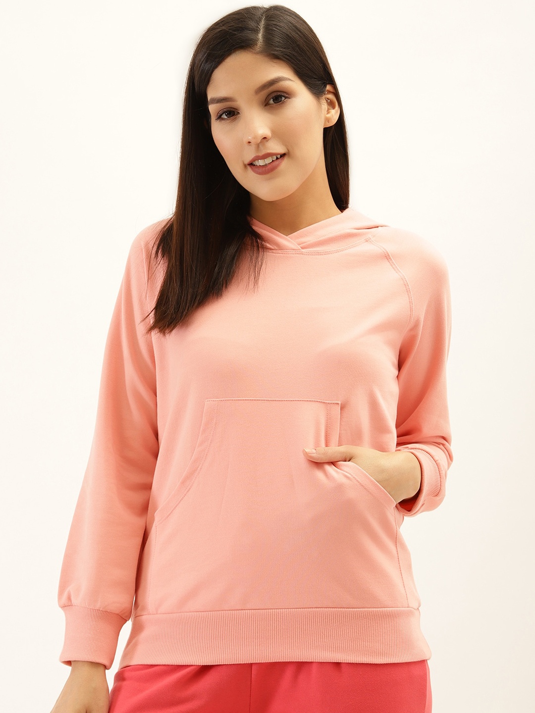 

Laabha Women Pink Hooded Solid Sweatshirt