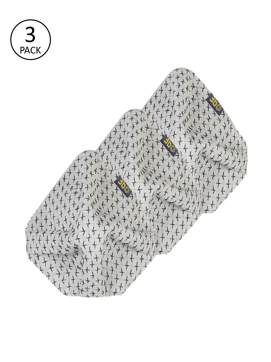 3BO Women Pack Of 3 White Printed 3-Ply Reusable Cloth Masks