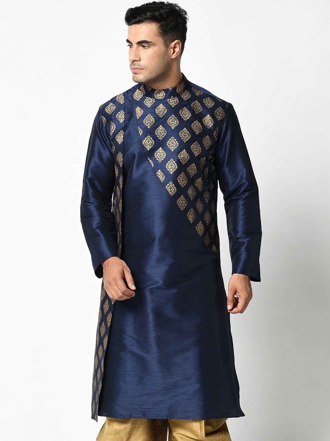 

DEYANN Men Navy Blue Geometric Thread Work Kurta