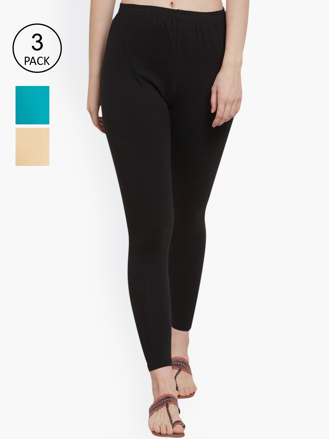 GRACIT Women Pack of 3 Solid Ankle-Length Leggings, Black
