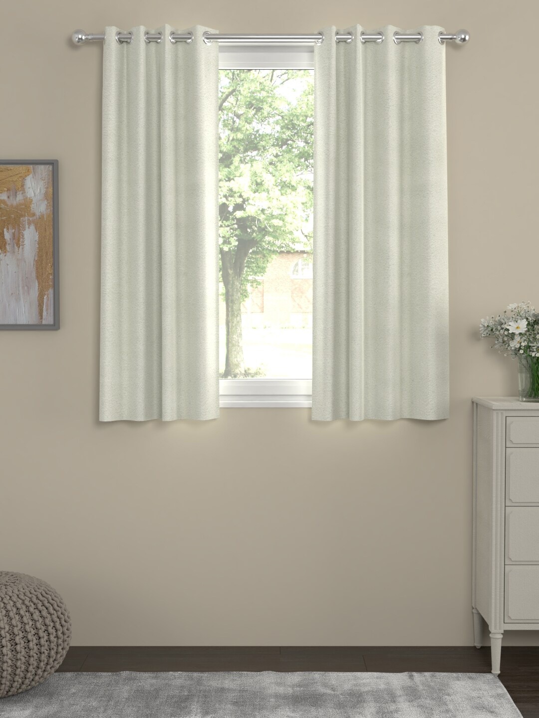 ROSARA HOME Set of 2 Cream-Coloured Velvet Window Curtains