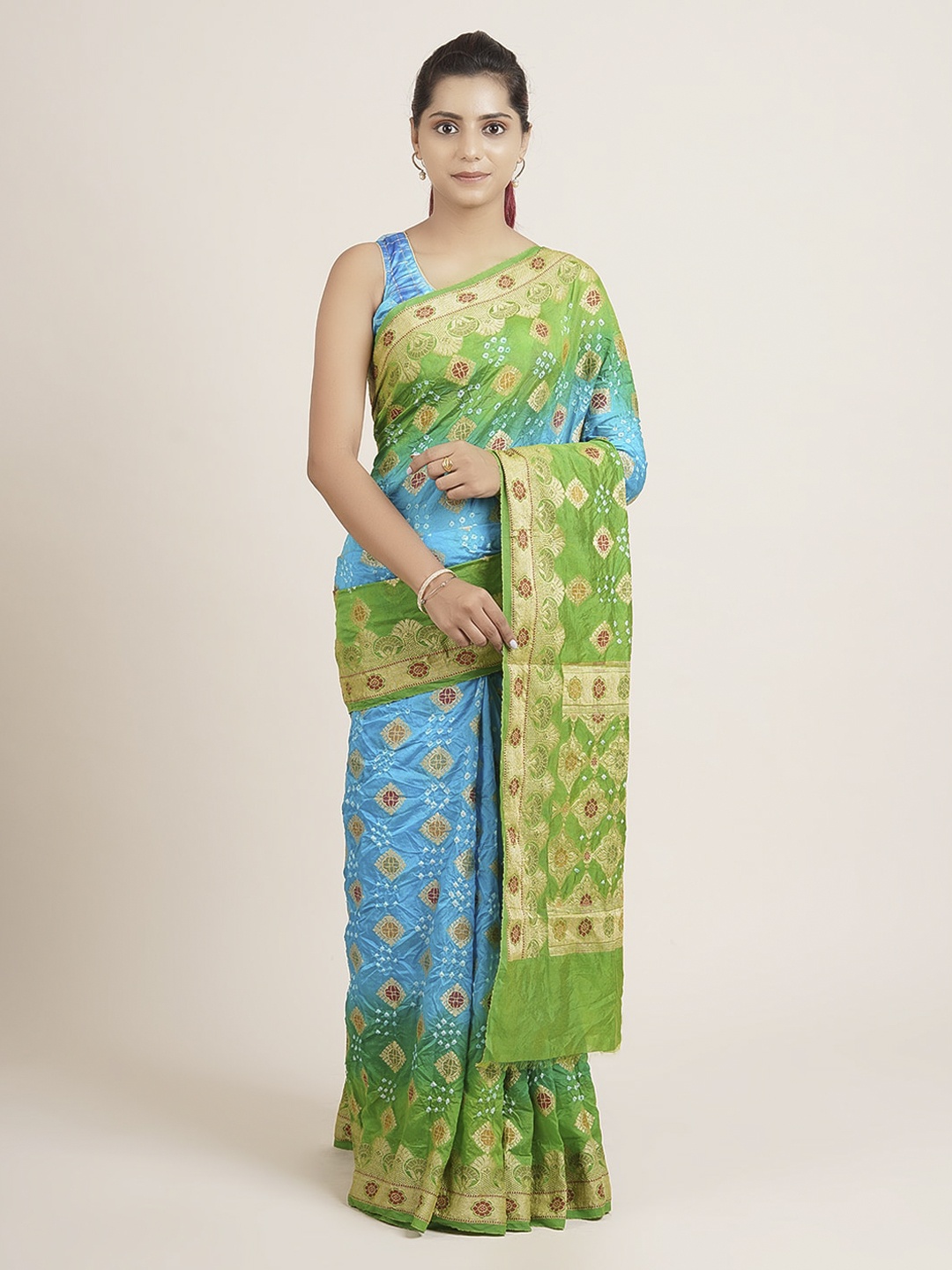 

Pothys Blue & Green Art Silk Printed Saree