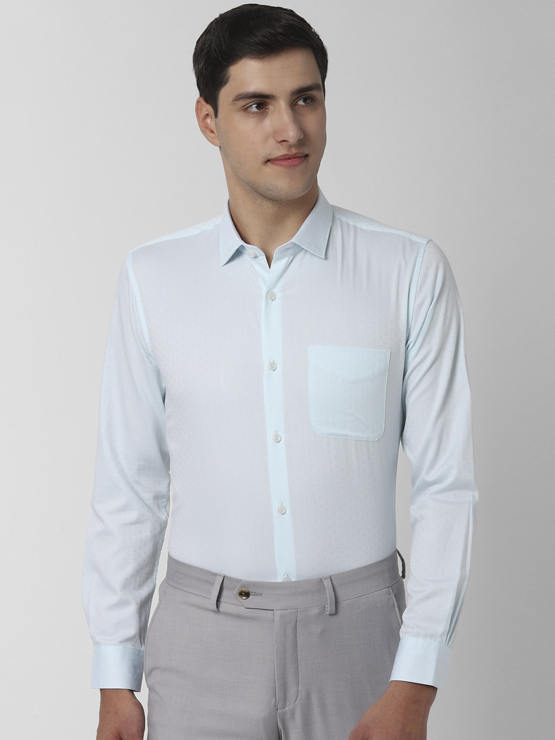 Peter England Elite Men Blue Regular Fit Solid Smart Casual Shirt