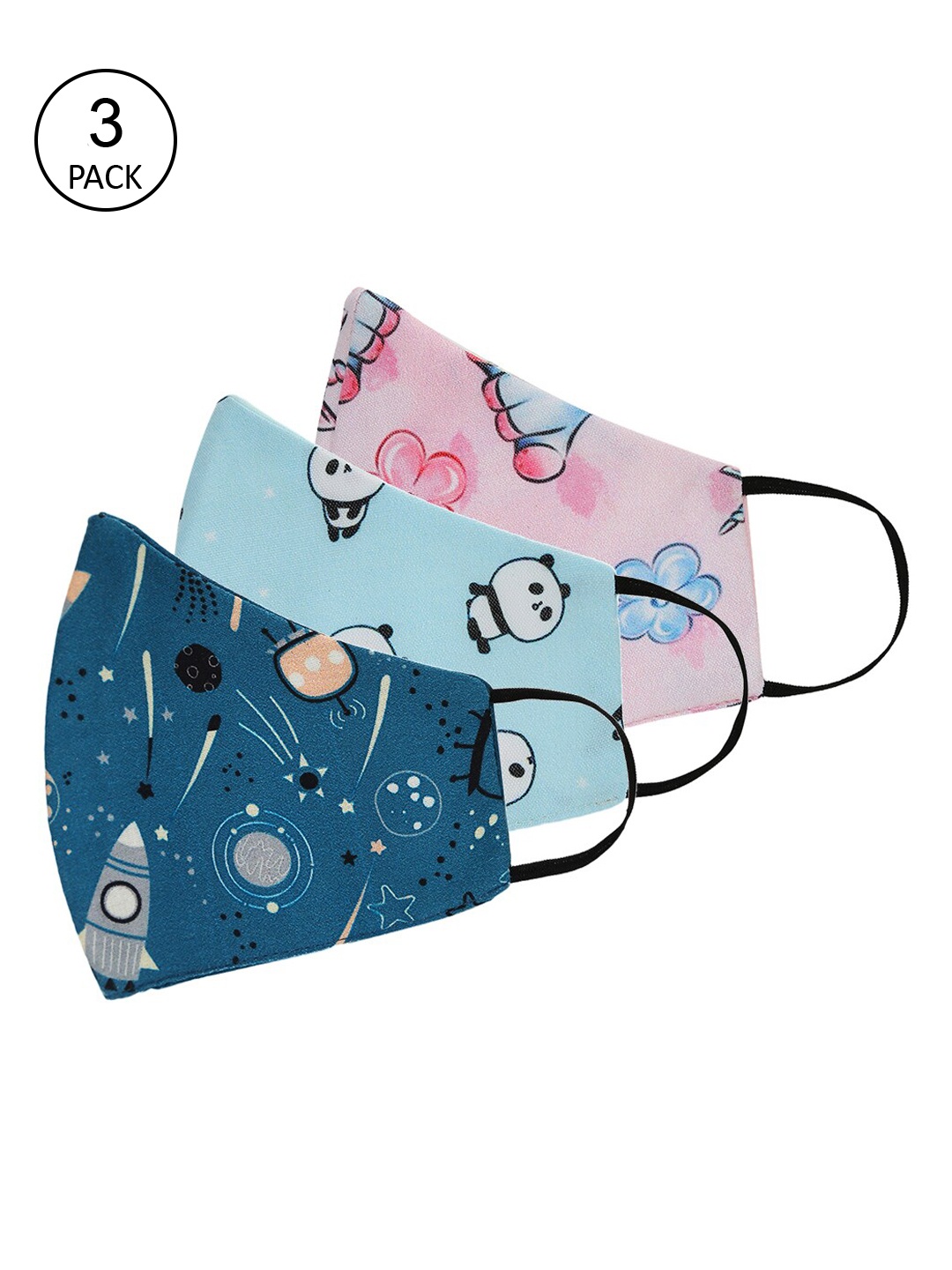 

Tossido Kids Pack Of 3 Printed 3-Ply 100% Cotton Cloth Masks, Navy blue
