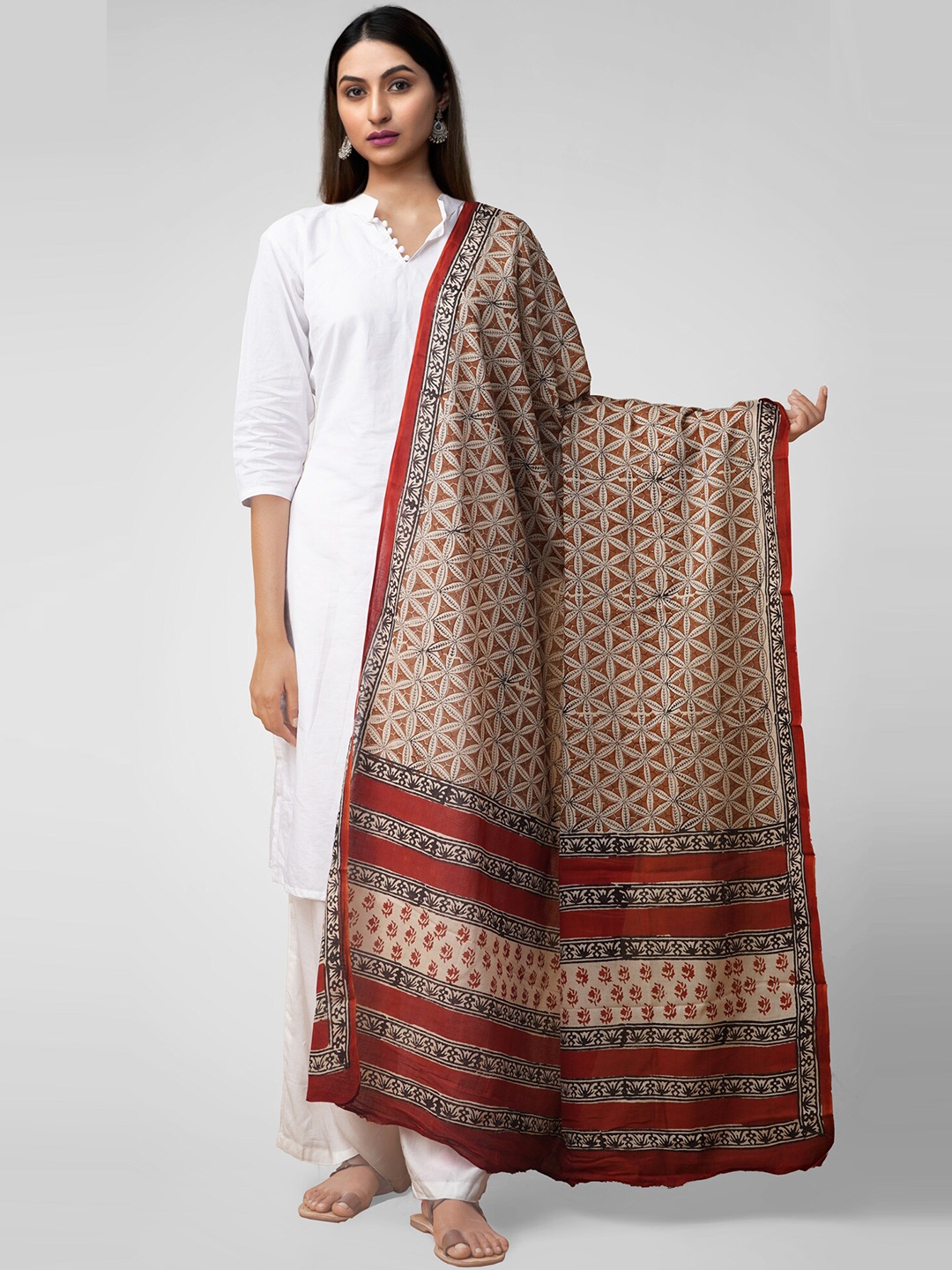

Unnati Silks Brown & Cream-Coloured Printed Dupatta