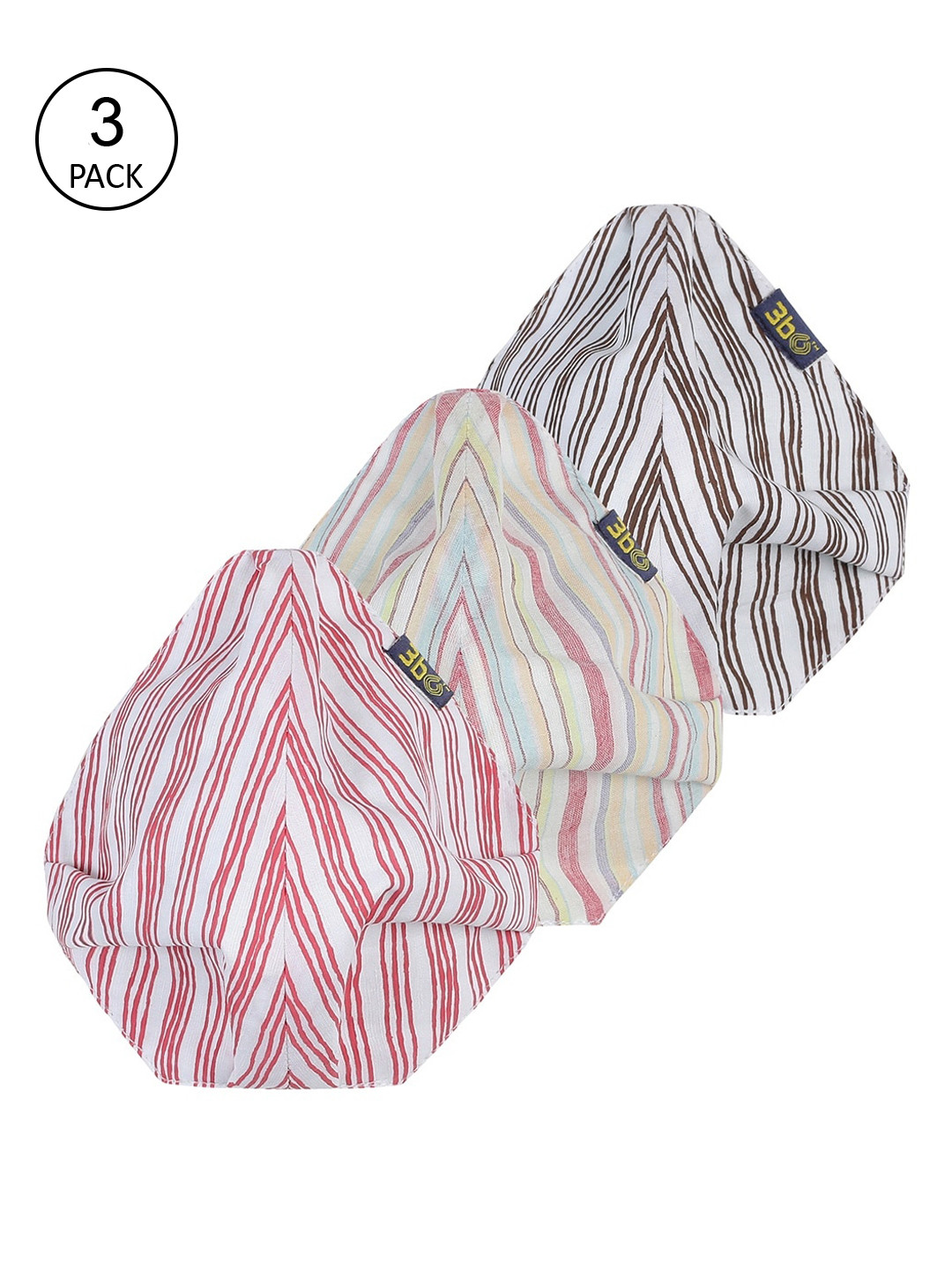 

3BO Women Pack Of 3 Assorted 3-Ply Cotton Reusable Cloth Face Masks