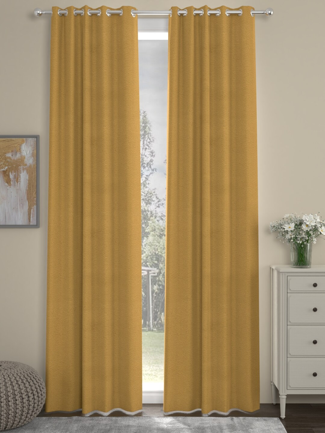 

ROSARA HOME Mustard Set of 2 Solid Velvet Door Curtains