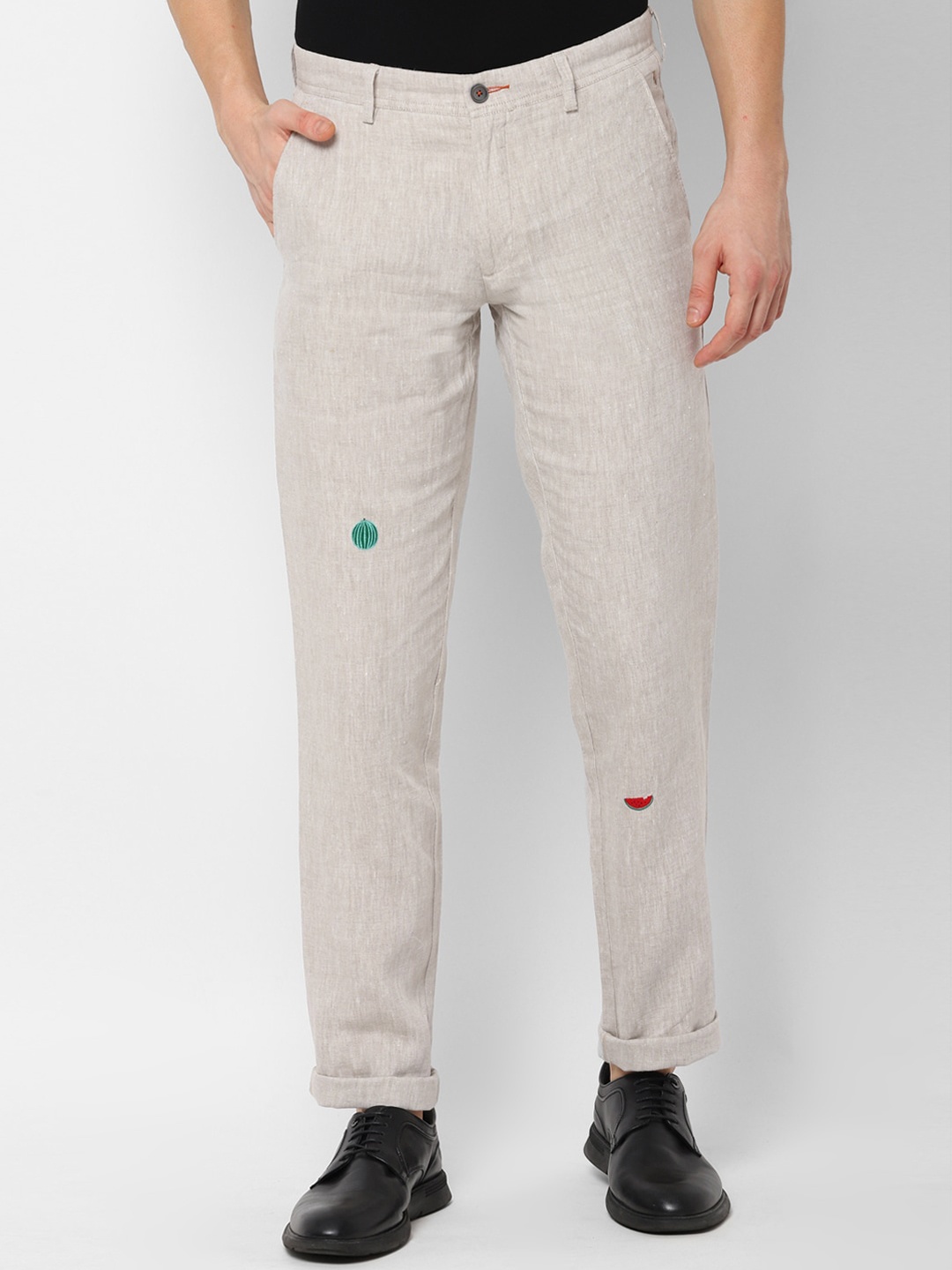SIMON CARTER LONDON Men Grey Slim Fit Solid Regular Trousers