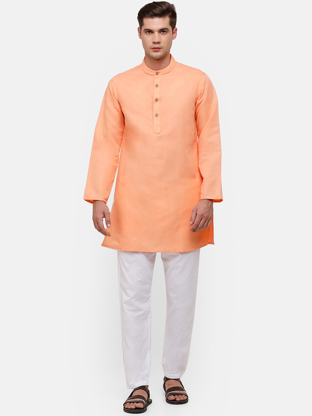 

CAVALLO by Linen Club Men Peach-Coloured Thread Work Kurta
