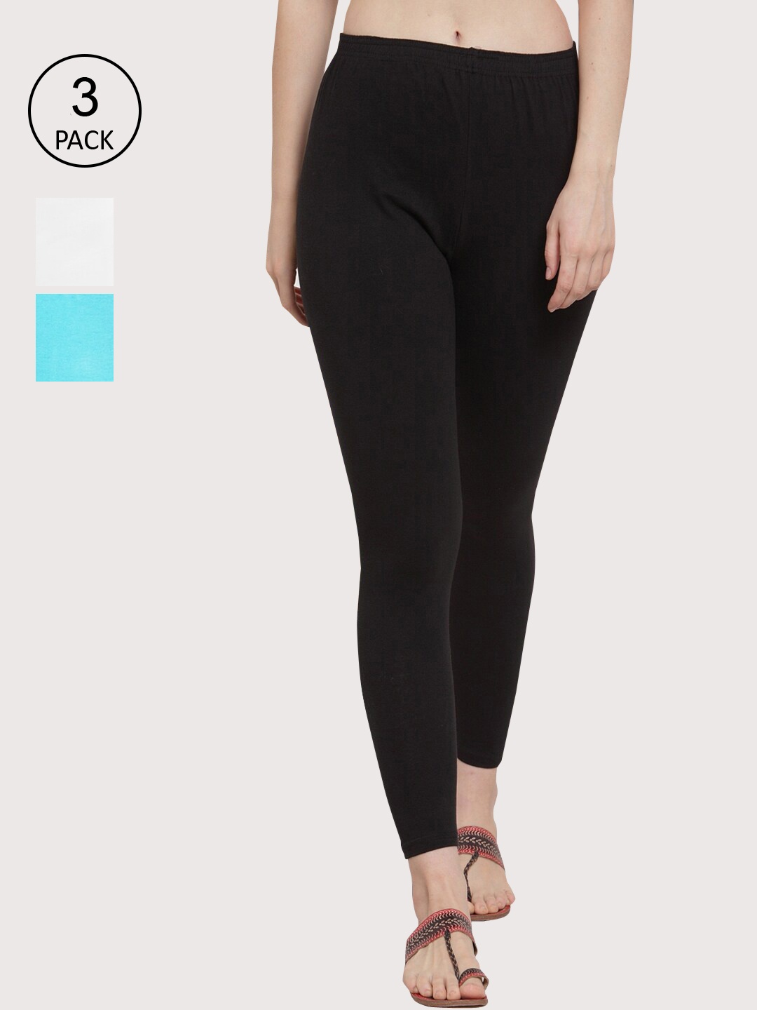 

GRACIT Women Pack of 3 Solid Ankle-Length Leggings, Black