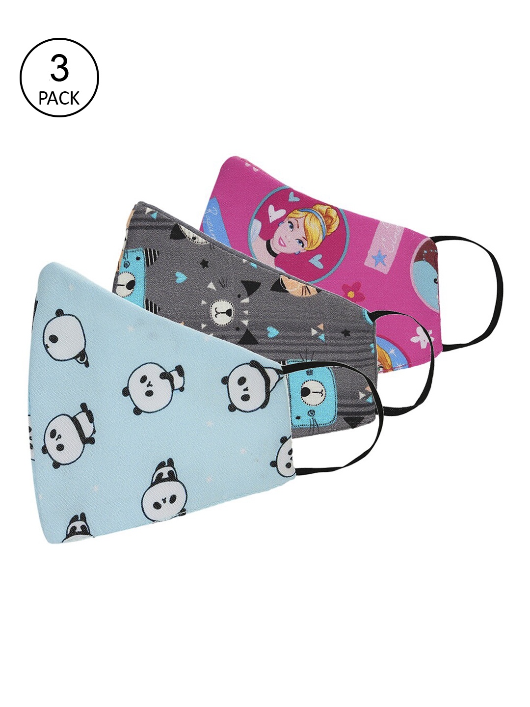 

Tossido Unisex Kids Pack Of 3 Blue & Pink Printed 3-Ply Cotton Cloth Face Masks