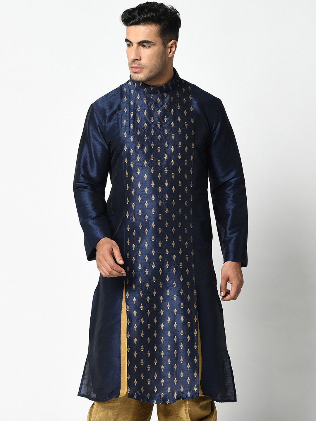 

DEYANN Men Navy Blue Geometric Printed Kurta