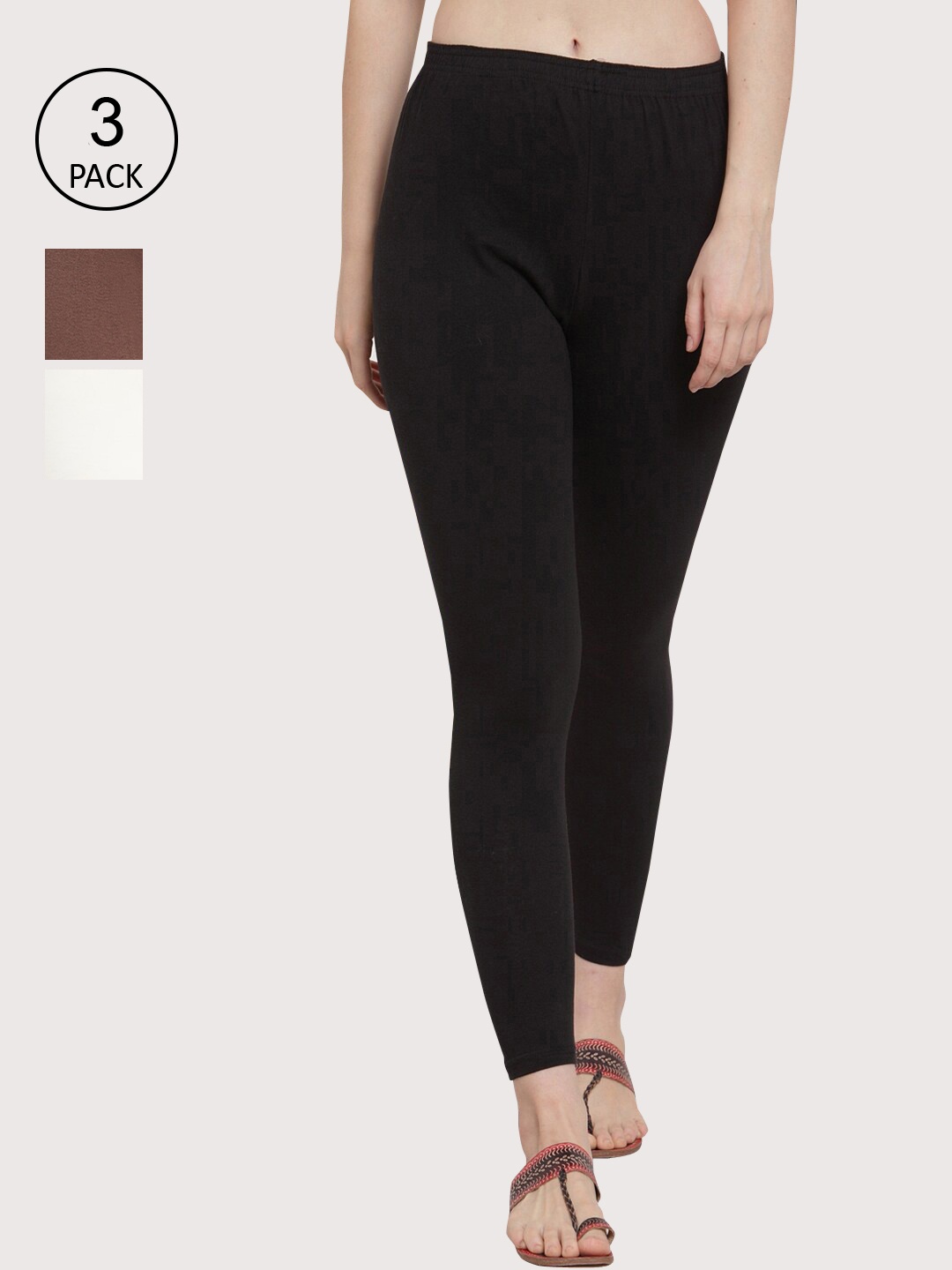 GRACIT Women Pack of 3 Solid Ankle-Length Leggings, Black