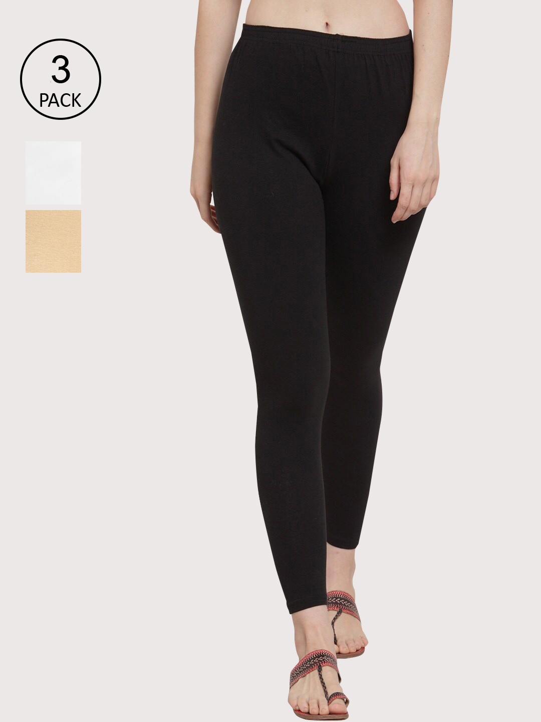 

GRACIT Women Pack of 3 Solid Ankle-Length Leggings, Black