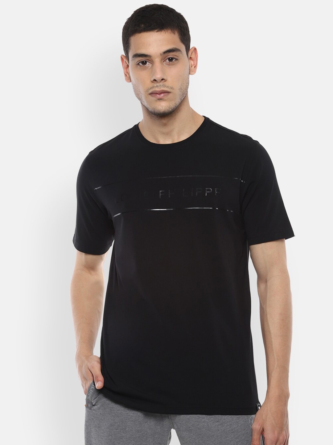 

Louis Philippe ATHPLAY Men Black Brand Logo Print Round Neck T-shirt
