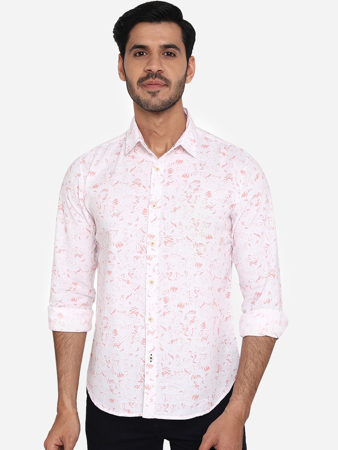 

Greenfibre Men Pink Slim Fit Printed Pure Cotton Casual Shirt