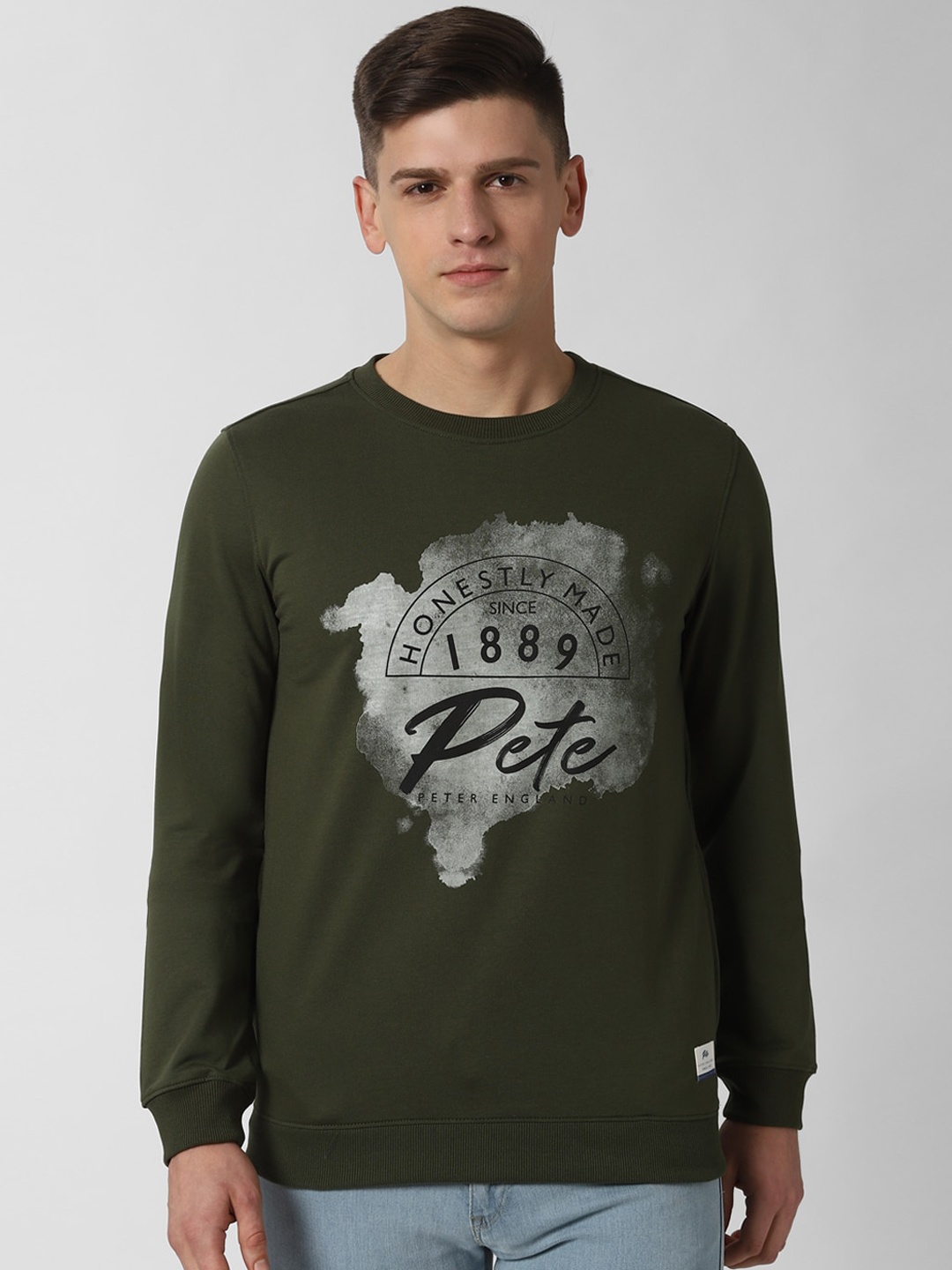 

Peter England Casuals Men Olive Green Printed Sweatshirt