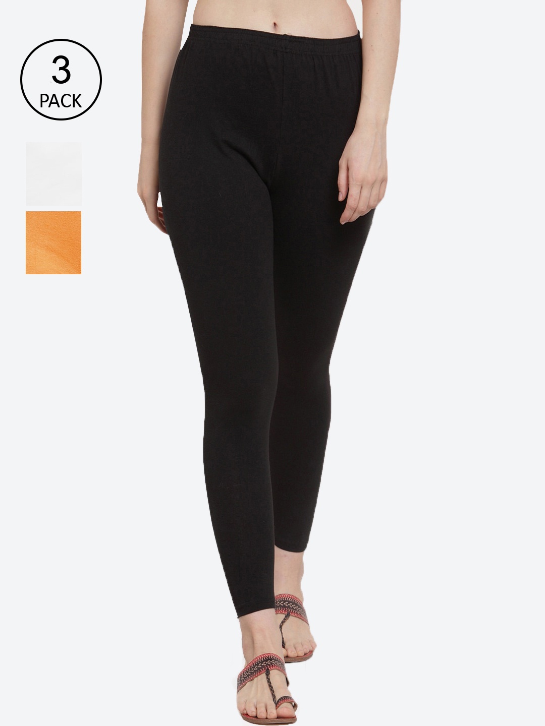 

GRACIT Women Pack of 3 Solid Ankle-Length Leggings, Black
