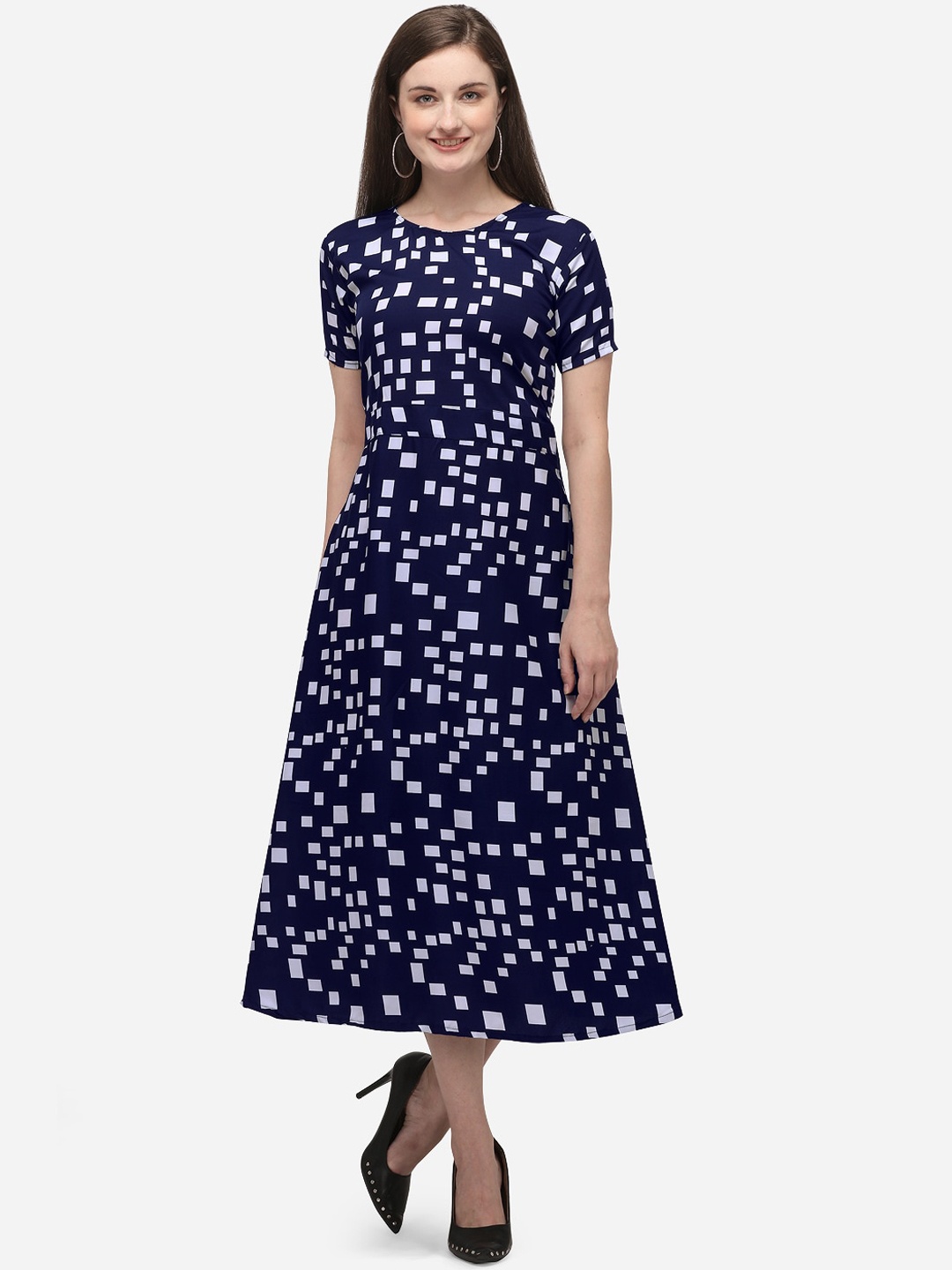 

Florence Women Navy Blue Printed Fit and Flare Dress