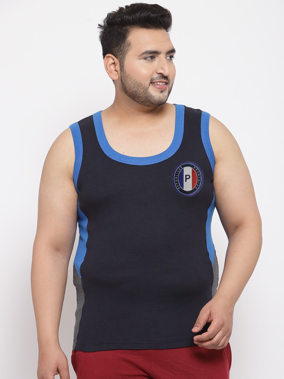 

plusS Men Navy Blue Solid Innerwear Vest MSD9909