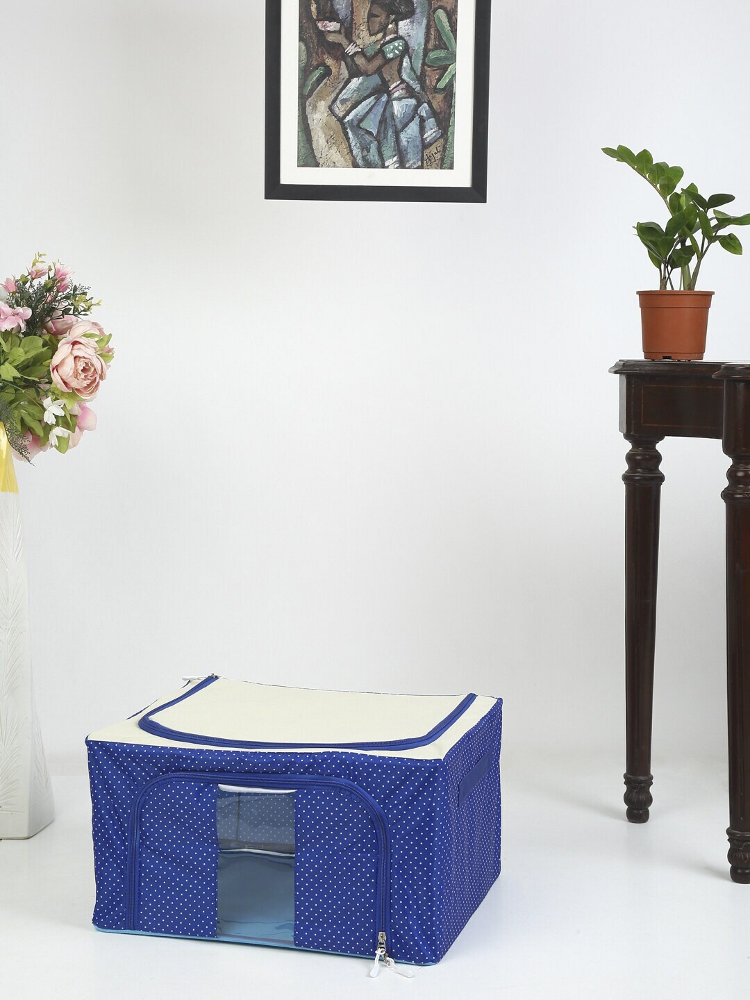 

Clasiko Navy Blue & White Colourblocked Multi-Utility Wardrobe Organizer