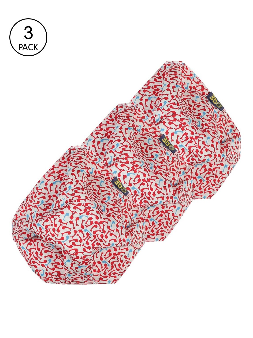 

3BO Women Pack Of 3 Red & White Printed 3-Ply Cotton Reusable Cloth Face Masks