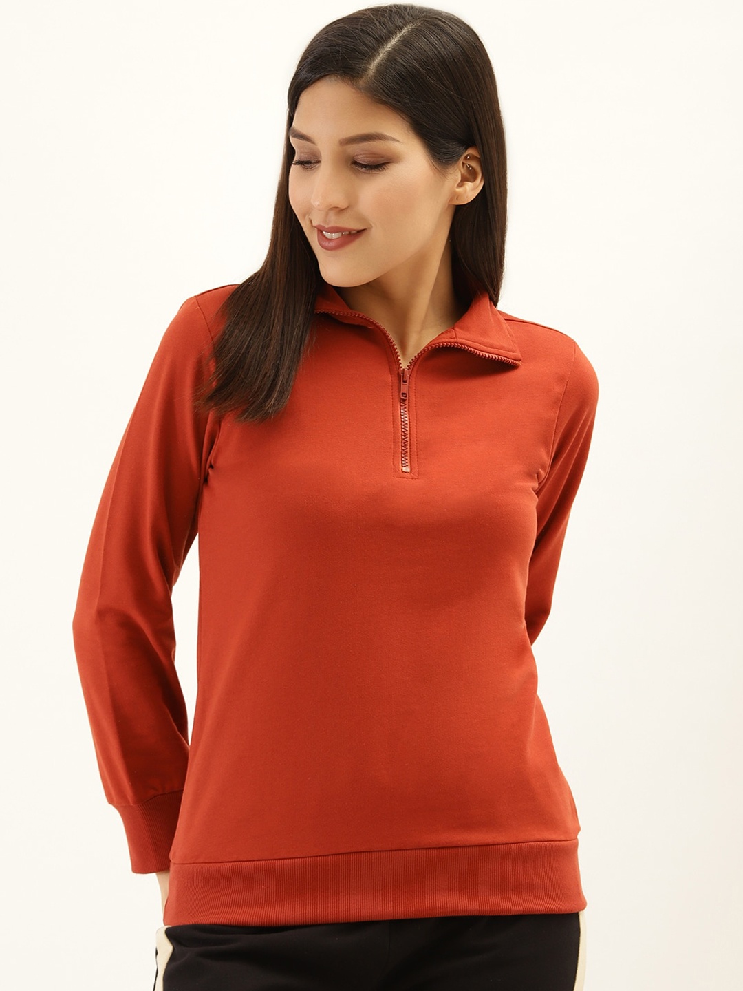 

Laabha Women Rust Orange Solid Sweatshirt