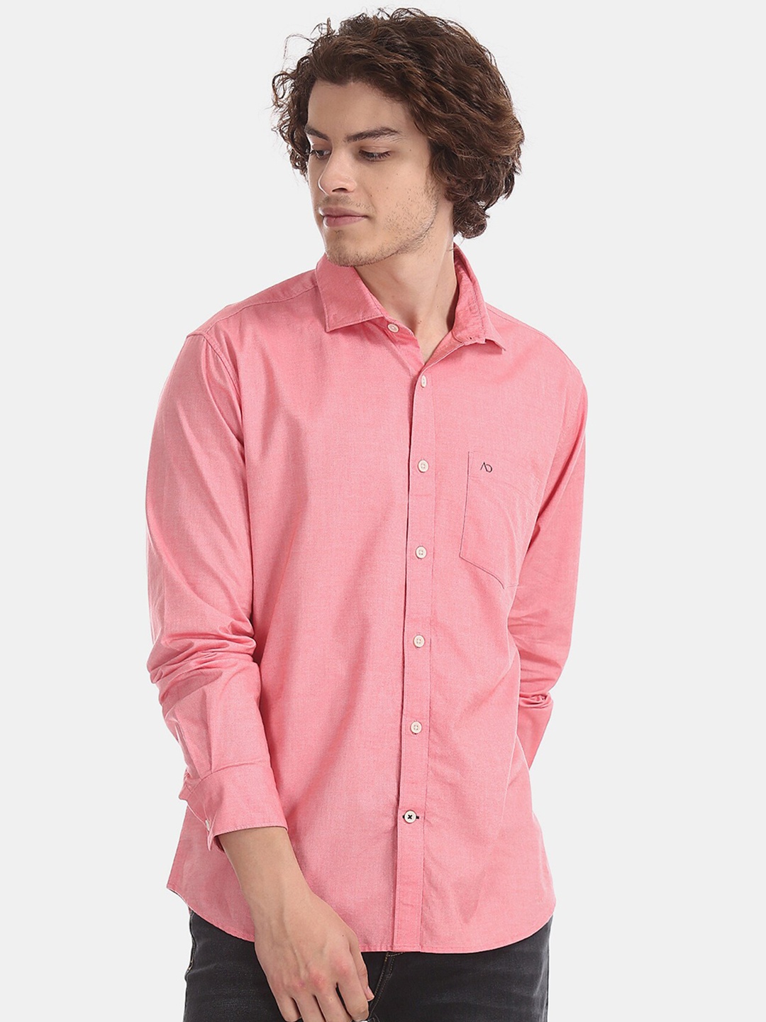 

AD By Arvind Slim Fit Solid Casual Shirt, Coral