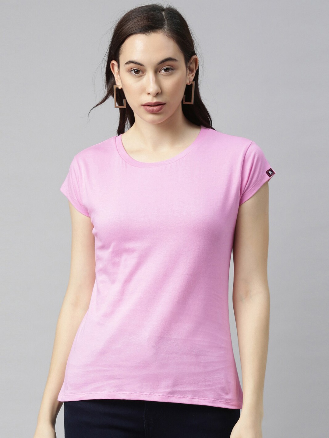

Bushirt Women Purple Pure Cotton Solid Round Neck T-shirt